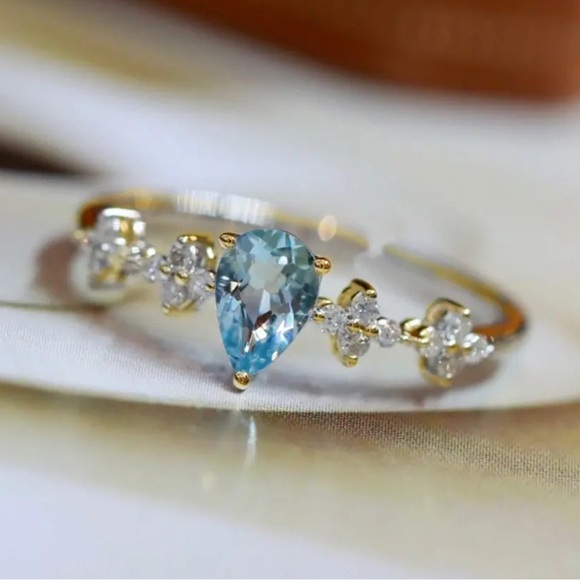 Dainty 925 Sterling Silver Blue Crystal Adjustable Ring - Picture 1 of 5